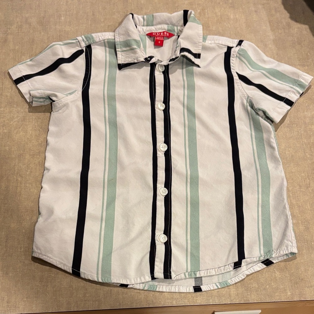 Guess Kids Button-Down Shirt - White, Black, Green